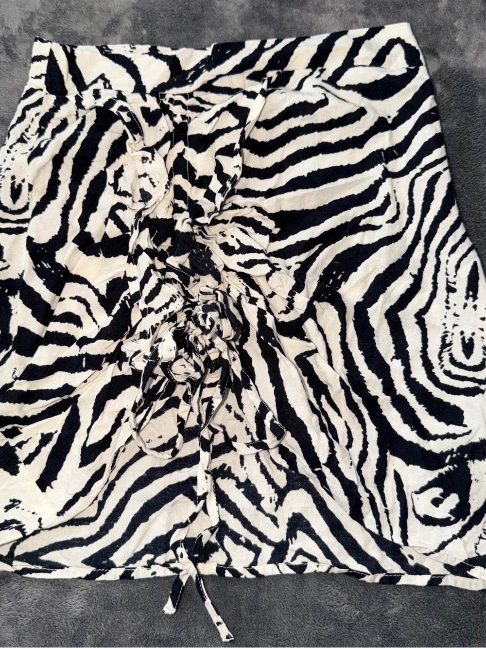 PLT Zebra Print Ruched Mini Skirt